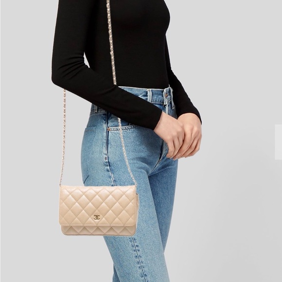 NEW NIB CHANEL Iridescent Beige Caviar Classic WOC Wallet On Chain Gold Hardware - Picture 12 of 12
